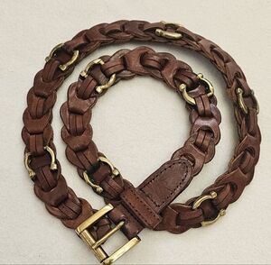 Amiee Lynn Brown Leather Loop Belt with Brass Horsebit Horseshoe Accents Size ML